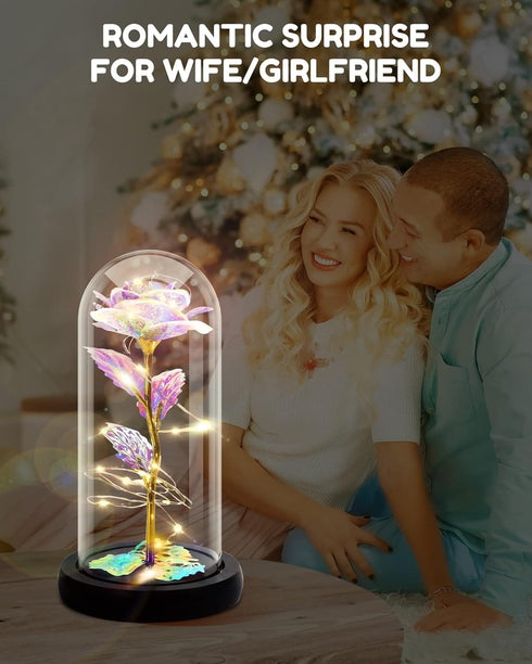 Galaxy Rose Flower for Women, Rainbow Forever Light Up Rose in A Glass Dome